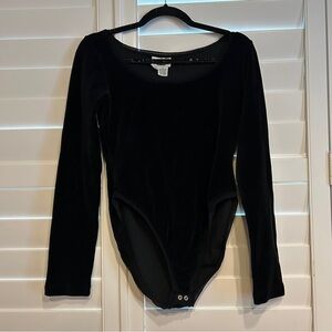 DKNY Vintage 90s Velour Bodysuit Black Velvet Size Large